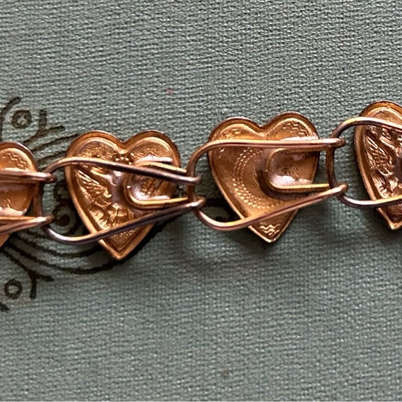 WWII SWEETHEART BRACELET Sterling with gold wash and enamel hearts - Picture 7 of 8